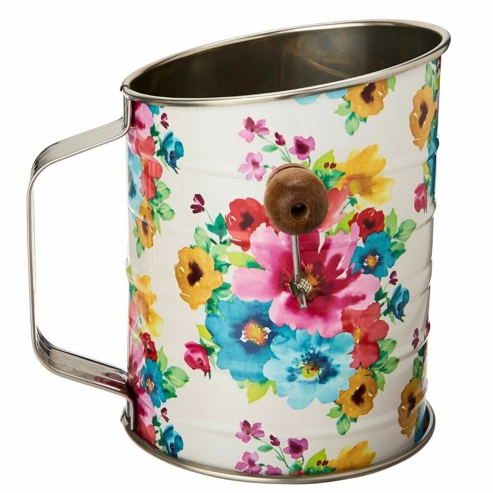 Pioneer Woman Breezy Blossom Flour Sugar Sifter Wood Knob Country Kitchen Gift